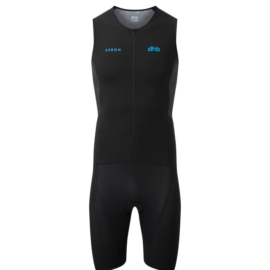 Men dhb Tri Suits | Aeron Sleeveless Tri Suit 2.0 Black-Blue